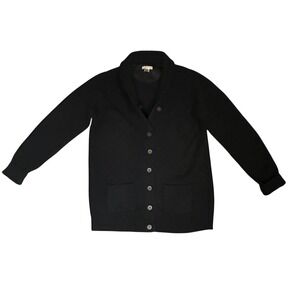 Mark and Graham Black Lambswool Grandpa Cardigan Sweater Elbow Patches XL